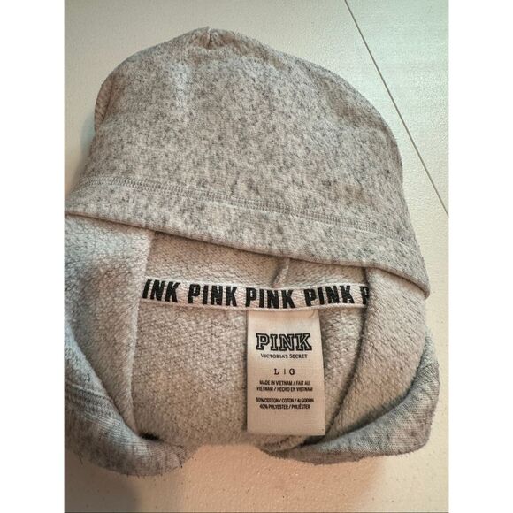 PINK Victoria's Secret Women's Heather Gray Fleece Glitter Full Zip Hoodie Large - Picture 7 of 7